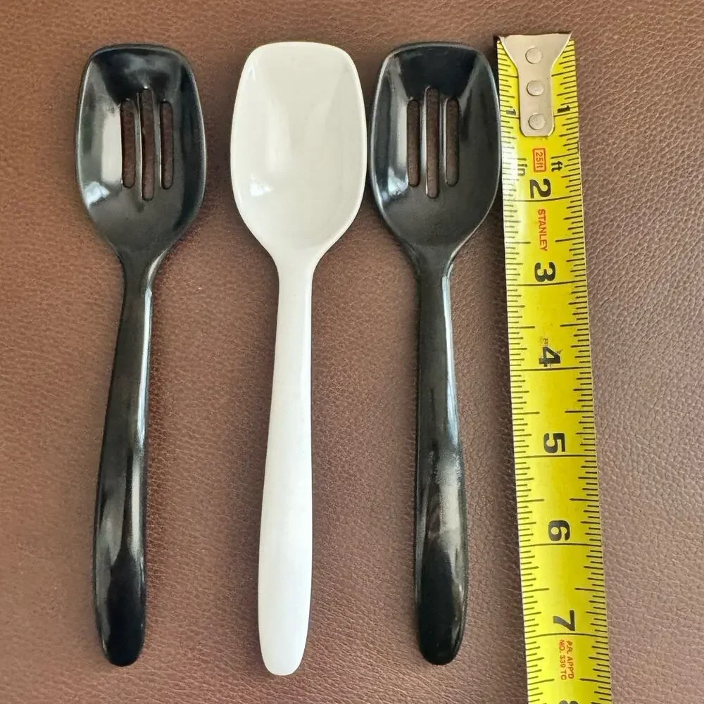 3 Hutzler Mini Slotted & Solid Spoons White Black Melamine #516 #517 Vintage